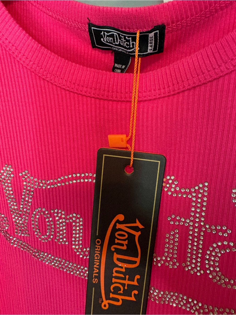 Von Dutch Y2K Pink Rhinestone Logo Tank NWT - Picture 2 of 2